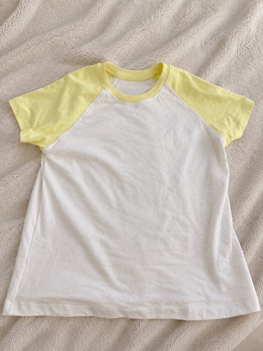 Daily Drills White Tee with Pale Yellow Raglan Sleeves